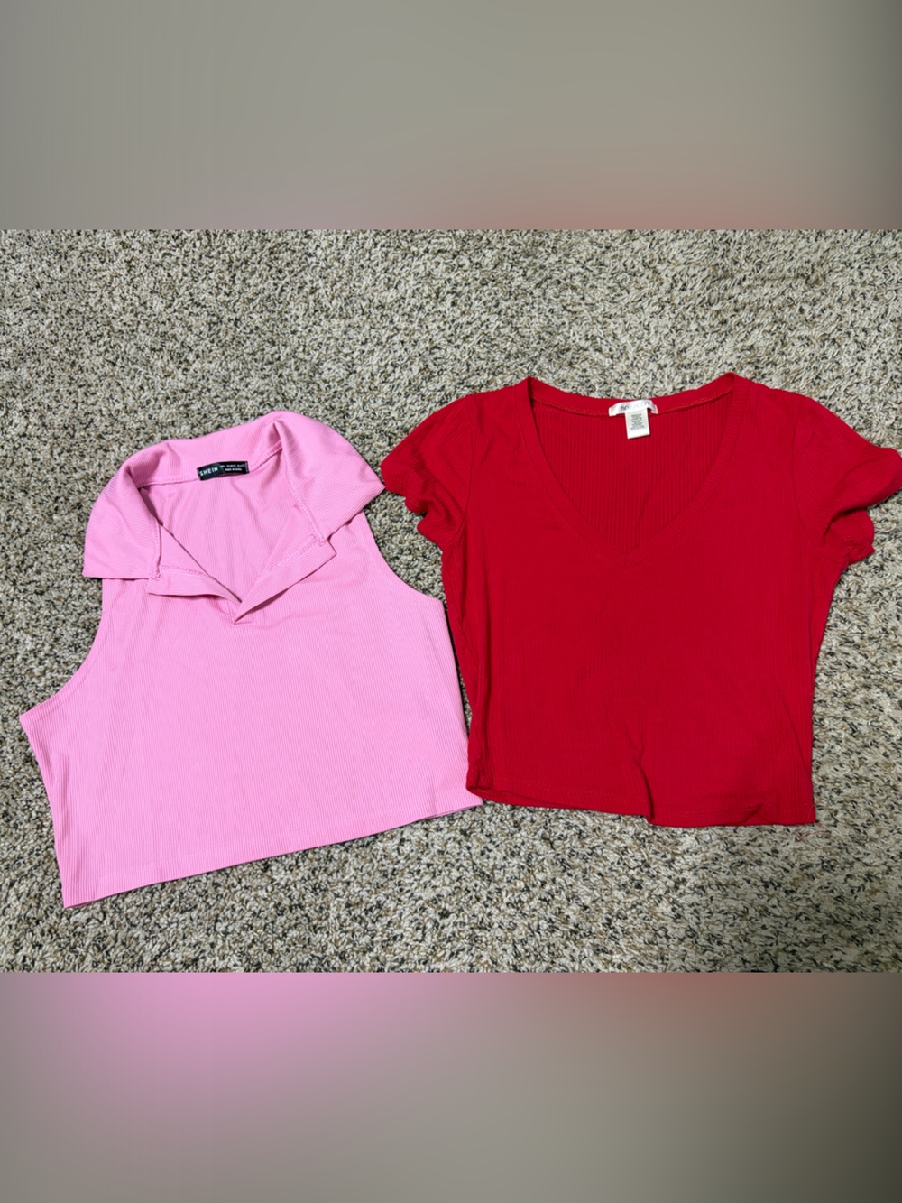 Women’s Pink Collared Crop Tank & Red V-Neck Crop Top Duo